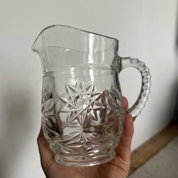 Vintage Anchor Hocking Star of David Small Pitcher Clear Heavy Glass Drink ware - Picture 6 of 8